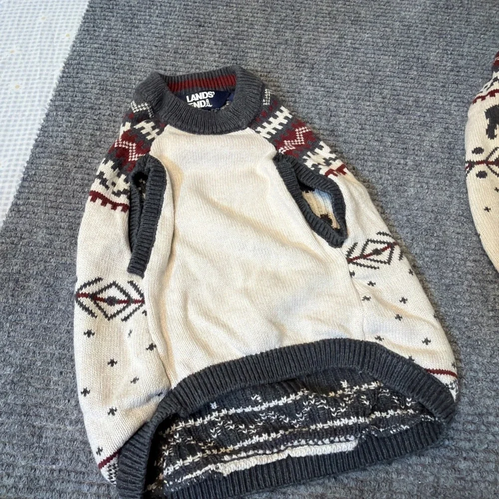 Lands' End Fair Isle Bear Dog Family Holiday Sweater,Cream,Size MED Dog Sweater